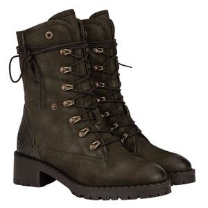 Women’s Lace Up Green Fur Lined Leather Boots Size 10 Milan Vy Vintage Foundry